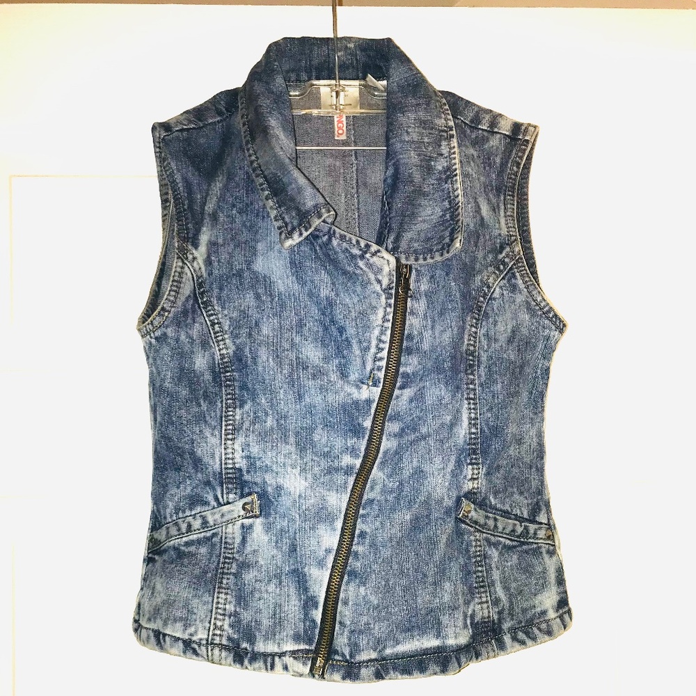 Girls/Kids 90s/Y2K Back to School Bongo acid wash blue jean vest zip up XL 14-16